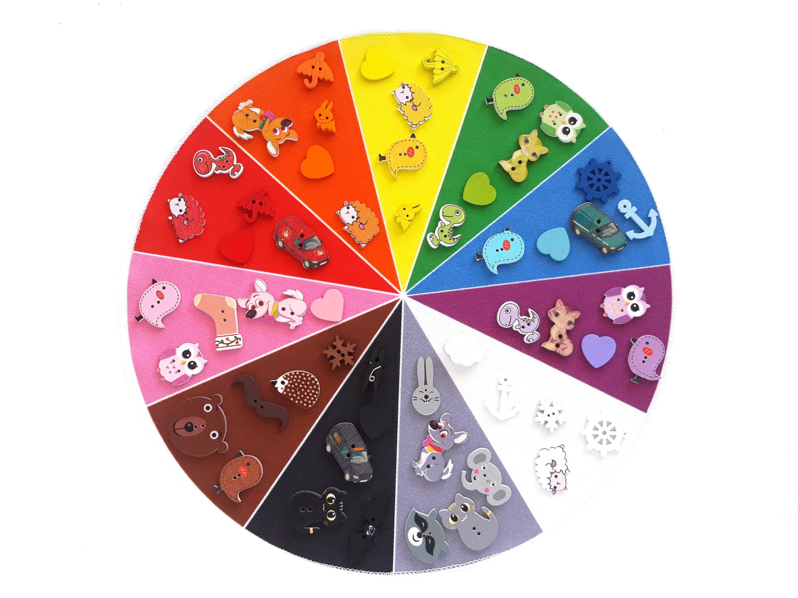 color sorting wheel 11 collors and wooden objects