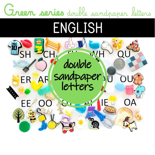 EN - Green series - objects for Nienhuis double sandpaper letters - Montessori language material