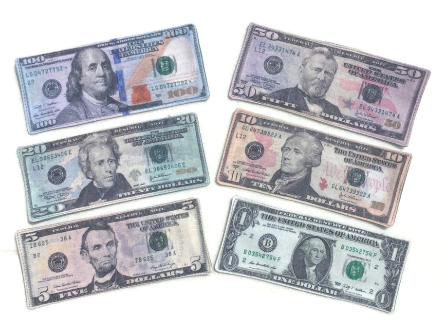 realistic play money dollar bills fabric