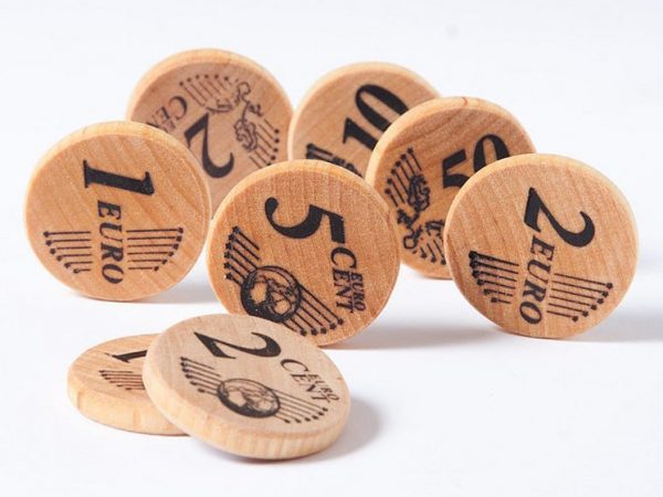 play money wooden coins euro