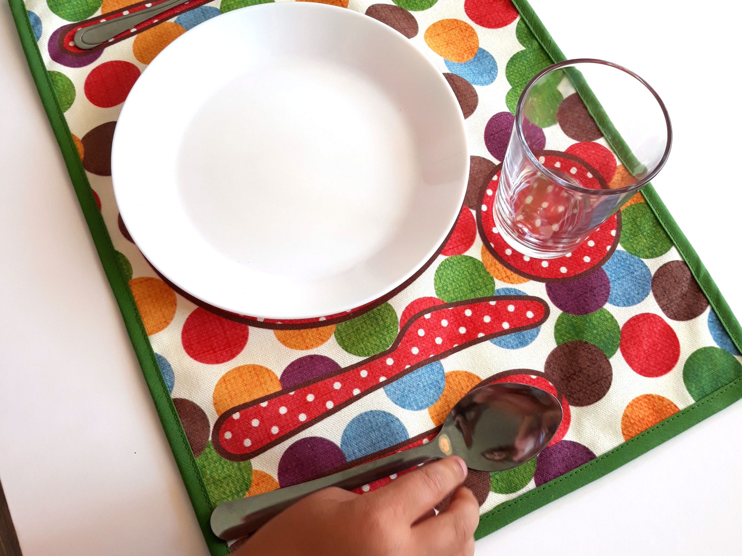 cotton Montessori table setting placemat in use