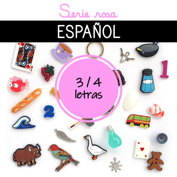 serie rosa montessori lenguaje palabras de 3 y 4 letras miniaturas objetos