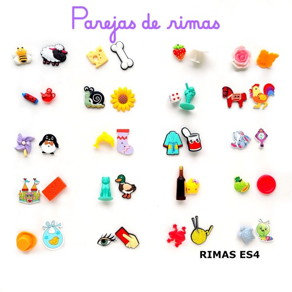 español castellano parejas de palabras que riman cesta de rimas objetos miniaturas lenguaje montessori
