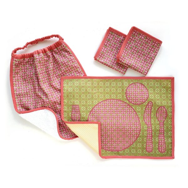 gift set pink montessori bib and placemat