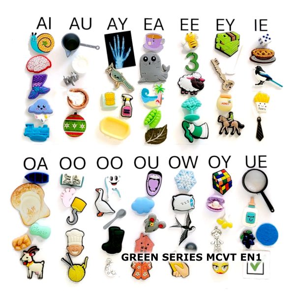 language miniatures montessori phonogram object box green series most common vowel teams