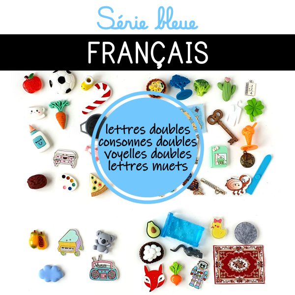 set phonologique série bleue montessori langue français objets miniatures figurines lettres doubles consonnes doubles voyelles doubles lettres muets