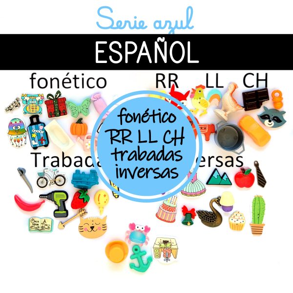 serie azul montessori lenguaje palabras miniaturas objetos fonético RR LL CH trabadas inversas